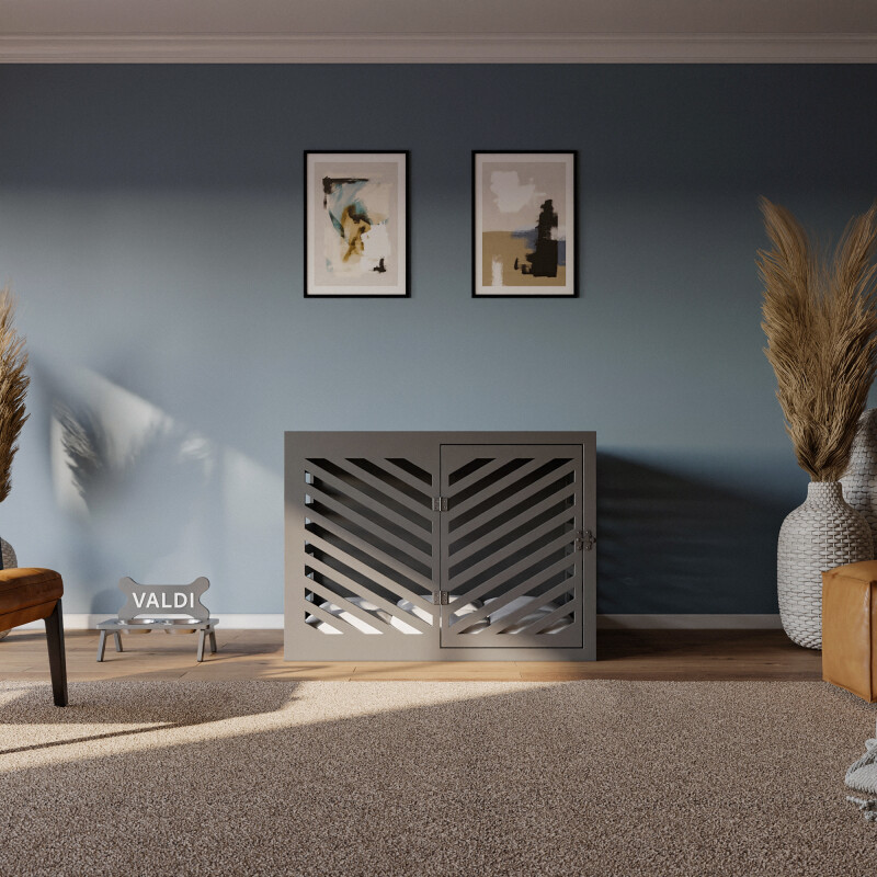 Modern Köpek Kulübesi Büyük Boy V Kapı Model, El Yapımı, Birinci Sınıf Ahşap, Hediye Mama Kabı