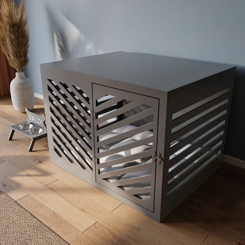 Modern Köpek Kulübesi Büyük Boy V Kapı Model, El Yapımı, Birinci Sınıf Ahşap, Hediye Mama Kabı