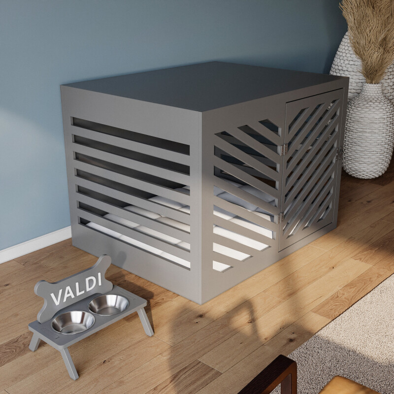 Modern Köpek Kulübesi Büyük Boy V Kapı Model, El Yapımı, Birinci Sınıf Ahşap, Hediye Mama Kabı