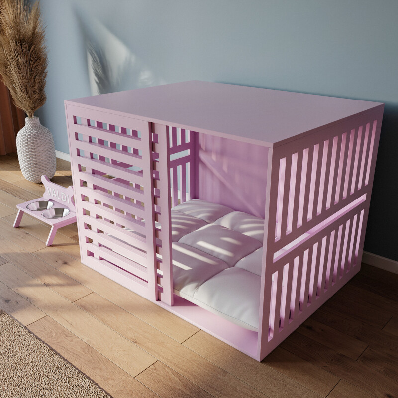 Modern Köpek Kulübesi Orta Boy Sürgülü Model, El Yapımı, Birinci Sınıf Ahşap, Hediye Mama Kabı